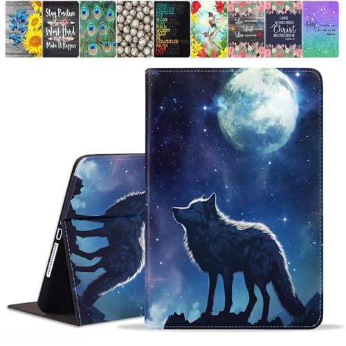 TBXOSTN Case for Samsung Galaxy Tab S10 Lite/ S10 FE/ S9 FE 5G 10.9 Inch/ S9 11 Inch, Premium PU Leather Stand Cover with Smart Auto Wake Sleep, Wolf Under The Moon