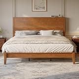 SHA CERLIN King Size Bamboo Bed Frame with Tall Headboard, Japanese Joinery Platform Bed, Sturdy Wood Slat Support, 7.9" Under-Bed Storage, No Box Spring Needed, Easy Assembly, Warm Brown