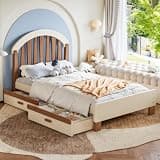 KALALLA Full Size Wood Platform Bed with Storage Drawer, Beige&Natural