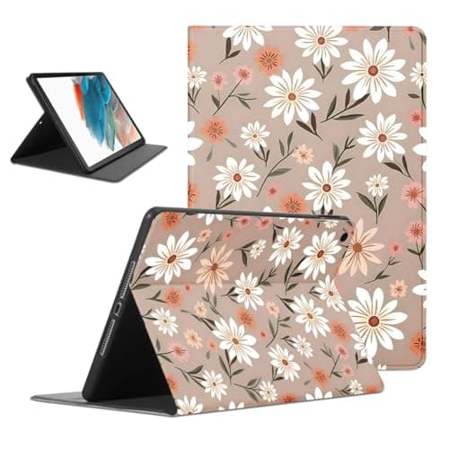 Yomjew Cute Daisy Flower Pattern Tablet Case for Samsung Galaxy Tab A8 X205/X200 2021 10.5", Vintage Aesthetic Floral Design Print Cases for Kids Girls Boy, Protective Cover Flip PU Leather Funda