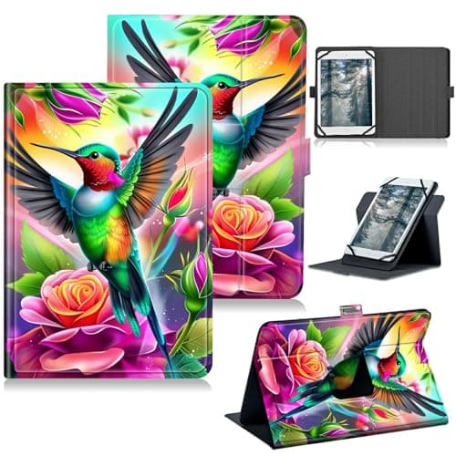 RWUTYTIUL for Universal Tablet Case for iPad Mini 7 7th Generation 8.3" A17 Pro 2024, 360 Degree Rotating Kickstand Protective Stand Case with Multiple Viewing PU Leather Shell Case, Hummingbird