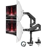 ARES WING Tall Vertical Dual Ultrawide Monitor Mount with USB for 17-49'' Monitors, Holds 44 Lbs, Computer Monitor Arms for 2 Monitors with Gas Spring, Adjustable Double Monitor Stand for Desk, Black