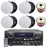 Vaiyer Home Theater Sound System Kit - 1000 W Bluetooth Amplifier w/ 4 Qty of 8" Frameless Ceiling Speakers 300 W Each, 100 ft Speaker Wire & Remote Perfect for Home, Office, Bar, Restaurant