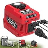 220W Power Inverter Compatible with Milwaukee 18V Battery, DC 18V to AC 110V Battery Inverter, Power Station Generator with 1 AC Outlet, 2 USB Ports & 1 Type-C Fast Charging, 400LM LED Work Light