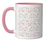 Pastel Bunnies on a Floral Background Ceramic Mug, Pink/White
