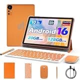 CUPEISI Android 16 Tablet 10 Inch, 20GB RAM+128GB ROM/2TB Expandable, 2.0GHz Octa-core Processor, 1280*800 HD Screen, 5G WiFi6 BT5.0, 2 in 1 Tablets with Keyboard Case Mouse Stylus, Widevine L1 Orange