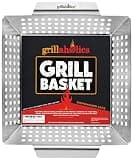 Grillaholics Grill Basket for Outdoor Grill - Durable Premium Stainless Steel Vegetable Grill Basket - XL Family Size BBQ Grill Basket - Perfect Grilling Accessories for Veggies, Fish, Shrimp & Kebabs