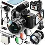 8K Digital Cameras for Photography, 64MP Vlogging Camera with 180°Flip Screen,2 Batteries, 64GB TF Card,16X Zoom, WiFi, 3 Color Filters,Microphone, Tripod, Wide & Macro Lens Kit