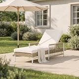 LYHXIHE Outdoor All-Weather PE Rattan Chaise Lounge, Minimalist Patio Wicker Lounge Chair with 6 Gear Adjustable Recliner, Arms and Cushion for Poolside, Deck, Beige
