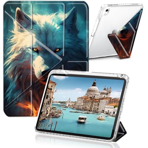 FDHHKJUKO Case for Samsung Galaxy Tab A11+ Plus 2025/A9+ Plus 11 inch 2023, Clear Back Cover Y Shape Stand Multi-Angle Stand with Auto Wake Slee, White Wolf