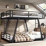 URTR Low Profile bunk Bed with ladders on Both Sides; Industrial-Style bunk Bed Featuring a Unique Leg Design, Suitable for Children, Teenagers, and Adults (Black, Full)