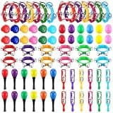 Silipull 180 Pcs Shaker Musical Instruments Set for Kids Early Music Learning Toy Bulk Egg Shaker Wrist Hand Band Bells Maracas Percussion Tambourine Cymbals Plastic Castanets for Preschool