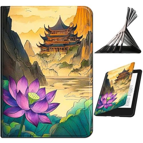 RWUTYTIUL for Samsung Galaxy Tab A 10.1" 2016 SM-T580/T585/T587 Case, Shockproof Smart Protective Multi-Angle Viewing Tablet Cover for Women Men with Auto Sleep/Wake, Purple Lotus Pavilion