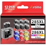 Artillo 285XL 286XL Ink Refill Kit Replacement for Canon 285XL 286XL Ink Cartridge PG-285XL CL-286XL for PIXMA TS7720 TS7722 TR7820 Printer (6BK/2C/2M/2Y, 12 Pack)