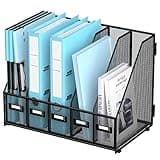 SUPEASY Desk Organizers Metal Desk Magazine File Holder with 16''x12''x12'' 5 Vertical Compartments Rack File Organizer for Office Desktop, Classroom, Home Workspace, Black Plus