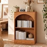 Pulsyeen Bookshelf Bookcase, 31.5 Inch Wood Grain Storage Shelf with Arched Open Design, 3 Tier Bookcase for Living Room, Bedroom, Home Office, Boho Farmhouse Apartment Furniture