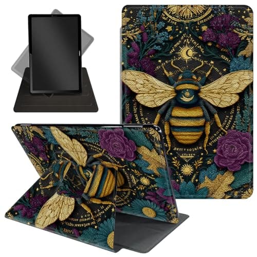 Case for All-New 7'' Kindle Paperwhite 12th Gen 2025/2024 & Kindle Colorsoft Signature Edition - 360 Degree Rotating Stand,Folio Case with Auto Wake/Sleep for Kids,Bee and Flowers-1437