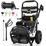 Professional 4200PSI 4GPM 212CC Gas Pressure Washer, 7.0HP Heavy-Duty 3600RPM Commercial Gas Power Washer with 10" Wheels 3000ML Foam Bottle 5 Nozzles 33FT Hose Reel (EPA/CARB/ETL Compliant), Black
