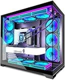 ANSAITE PC CASE 9 PWM ARGB Fans Pre-Installed, Mid-Tower Gaming PC Case, Panoramic Tempered Glass Computer Case with Type-C,420mm&360mm Radiator Support,Black,K9