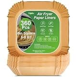 360 Pcs 8” Square Unbleached Heavy Duty Air Fryer Paper Liners Disposable, Non-Stick & Non-Leak Parchment Paper Liners for Airfryer Basket, Deep Fryer Parts & Accessories
