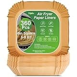 360 Pcs 8” Square Unbleached Heavy Duty Air Fryer Paper Liners Disposable, Non-Stick & Non-Leak Parchment Paper Liners for Airfryer Basket, Deep Fryer Parts & Accessories
