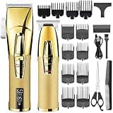 Barber Scissors Hair Clippers for Men, 2PCS Professional Clipper Adjustable Electric Beard Trimmer Rechargeable Machine Cordless Metal Handle