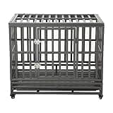 LUCKUP 38 Inch Heavy Duty Dog Cage Metal Kennel and Crate for Large Dogs,Easy to Assemble Pet Playpen with Four Wheels,Black … …