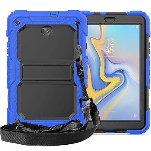 Galaxy Tab A 8.0 T387 2018 Case, 3 Layers Heavy Duty Drop Proof Full-Body Protective Rugged Hard Case with Kickstand & Removable Shoulder Strap Compatible with Galaxy Tab A 8.0 - Blue