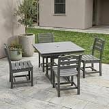 Hassyee 5 Pieces HDPE Outdoor Dining Set with Umbrella Hole and Square Dining Table for Poolside, Balcony, Patio Chairs and Table Set with Slatted Design for Lawn, Garden