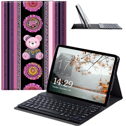 JANENFNA Kindle Fire Max 11 Tablet Case with Keyboard, Detachable Wireless Bluetooth Keyboard Case for Amazon Kindle Fire Max 11 (13th Generation, 2023 Release) 11" -Pink Teddy Bear Decor