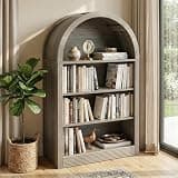 VATROS Arched Bookshelf, 47.6" 4-Tier Wood Open Bookcase, Display Book Shelf with Large Storage, Freestanding Shelf Organizer for Living Room, Home Office, Gray