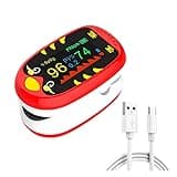 Pediatric Oximeter – Fingertip Pulse Oximeter for Kids, SpO2 Oxygen Monitor for Children, Cute Compact and Accurate, USB-C Rechargeable Mini Portable Design with TFT Display for Home and Travel-Red