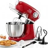 Kismile 5.5QT Tilt-Head Stand Mixer, 12-Speed Electric Mixer with 304 Stainless Steel Bowl - Includes Whisk, Dough Hook, Beater for Baking Bread, Cakes, Cookies(Red)