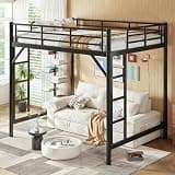 Bellemave Loft Bed Full Size, Heavy Duty Loft Bed Frame with 2 Build in Ladder and Full Length Guardrail, Easy Assemble, Loft beds, No Box Spring Needed, Black Round Tube