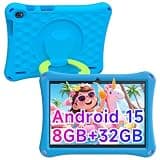 Android 15 Kids Tablet with Case, 10 inch Tablet for Kids, 8GB RAM 32GB ROM 1TB Expand, 6000mAh Long Battery, HD IPS Screen, Dual Camera, Parental Control, Educational Tablets, Blue