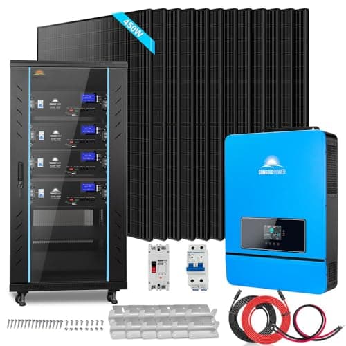SUNGOLDPOWER 10000W Off-Grid Solar Kit SGR-10K20E:1*10KW 120/240Vac Solar Inverter (UL1741 SPH10048P) 4*5.12KWH 48V Server Rack Lithium Battery(UL1973 SG48100P) 12* 450W Bifacial Solar Panels (5400W)