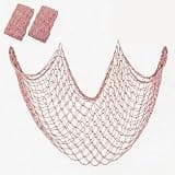 JUKOOE 2-Piece Decorative Fishing Net, Handwoven Cotton Nautical Party Decoration, 80" x 40" Beige Fishnet Wall Decor for Mermaid Pirate Ocean Theme Party (Pink)
