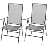KHNLGFR Steel Gray Metal Reclining Patio Chairs 2 Pack, Mesh Design Adjustable 6 Position Backrest, Foldable Outdoor Reclining Chairs for Garden