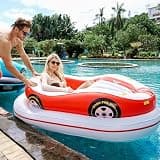 XIVUIFOI Rechargeable Inflatable Electric Bumper Boat,Motorized Pool Lounger for Adults,Spin & Turn,Wide Stable Base,Cordless Air Pump Included,Pool Toys (Red 1battery)