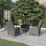 KLGBNCVE 5 Piece Light Gray PE Rattan Patio Dining Set with Steel Frame, Reclining Chairs, and Glass Tabletop
