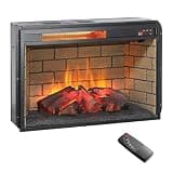 Electric Fireplace Insert, Infrared Quartz Heater, 26 Inch 1500W Heater, Remote Control, Realistic Flame, 4 Brightness Settings, 0.5 to 6 Hour Timer, Brick Backdrop, Resin Logs