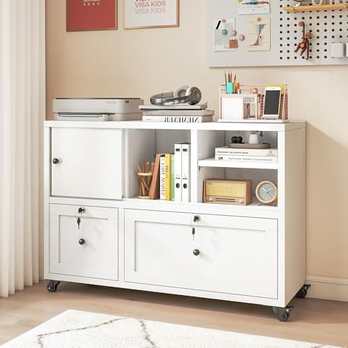 File Cabinet,28" H White Metal Filing Cabinet with Lock,2-Drawer Rolling Lateral Storage Cabinet with Wheels,Anti-Tip Design,Full-Extension Quiet Slides,Fits A4/Letter/Legal Files for Home Office