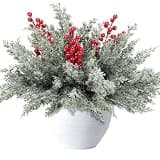 10 Pcs 16''Large Christmas Snow Pine Branches with Red Berries, Real Touch,