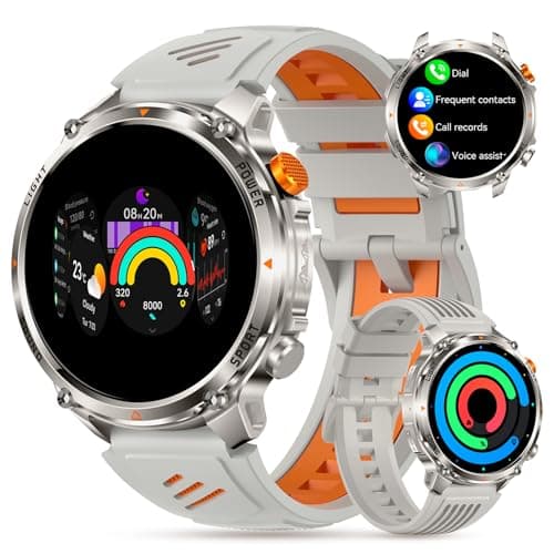 Smart Watch for Women Men,Outdoor Smartwatch with IP68 Waterproof Compass, 1.7“HD Fitness Tracker Heart Rate Blood Pressure Sleep Monitor,30 Days Battery for Android iOS 2 straps(Gray-orange)