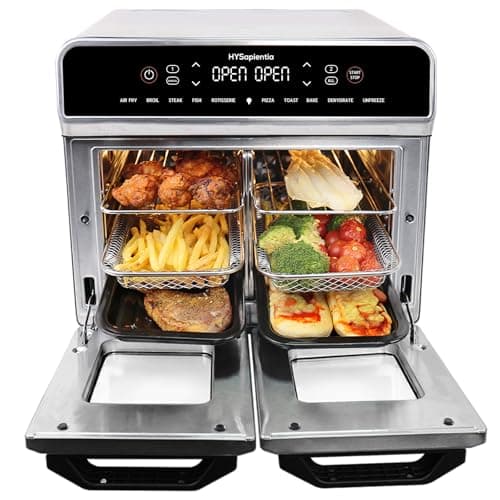 HYSapientia 24QT Dual Zone Air Fryer Oven, 10-in-1 Stainless Steel Toaster Oven Combo, 1800W Extra Large Countertop Convection Oven with Rotisserie & Dehydrator, 13 Accessories