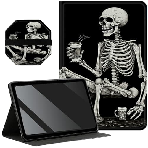 Slim Case for Samsung Galaxy Tab A9 Plus 11 inch 2023 + 1 Screen Clean Pad, Folding Stand PU Leather Case with Auto Wake/Sleep Cover for Galaxy Tab A9 Plus, Skull Coffee
