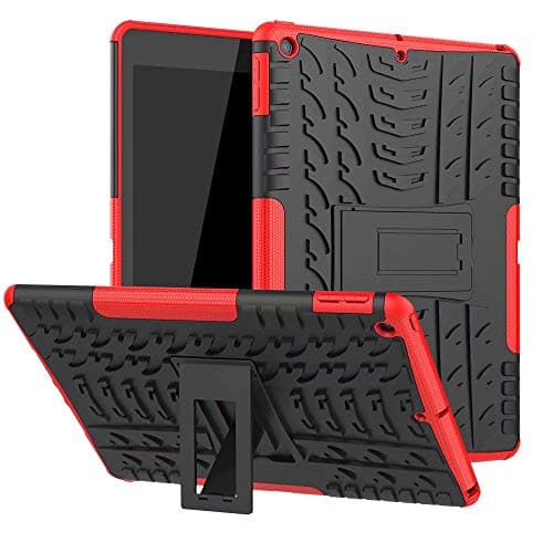 Case Compatible with iPad 10.2 2021/2020/2019, PC + TPU 2-in-1 Dual Layer Shockproof Cover Shell Skin Bumper/Heavy Duty Tough Armor/Kickstand for iPad 9th/8th/7th Generation-Red