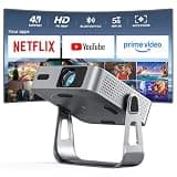 【Officially-Licensed APP & 1800ANSI】Smart Mini Projector with WiFi and Bluetooth, VISSPL Native 1080P Auto Focus & Keystone Portable Outdoor Projector, 4K Support Home Movie Projector Sliver