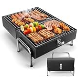 SUNLIFER Portable Charcoal Grill, Table Top Small BBQ Grill For Outdoor, Camping, Beach, Easy Assembly, Heavy Duty & Multi-Use Small Grill, Black (270 Sq.In)