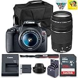 Canon EOS Rebel T7 DSLR Camera | USA Model | with EF-S 18-55mm f/3.5-5.6 is II and EF 75-300mm f/4-5.6 III Lens + 3pc Filter Kit + SanDisk Ultra 128GB + Photo & Video Software + More(18pc Bundle)